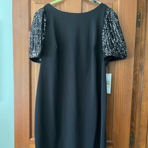 Calvin Klein Black Sheath Dress with Silver Glitter Sleeves NWT Size 16W